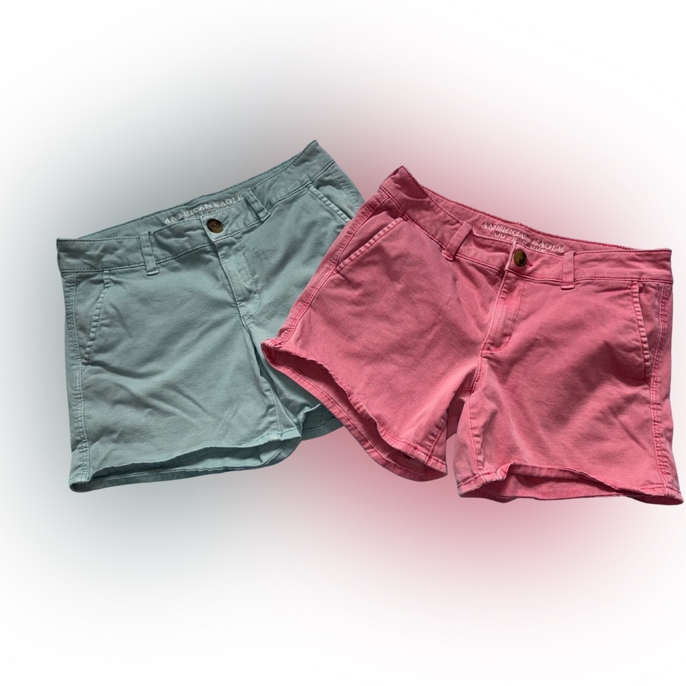 American Eagle Outfitters Super Stretch Midi Shorts Bundle Size 8, Pink & Teal